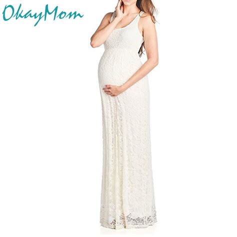 Okaymom Maternity Photo Dress Pregnancy Wear Long White Lace Wedding
