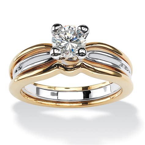 1 Tcw Round Cubic Zirconia Solitaire Engagement Ring In 18k Gold Plated