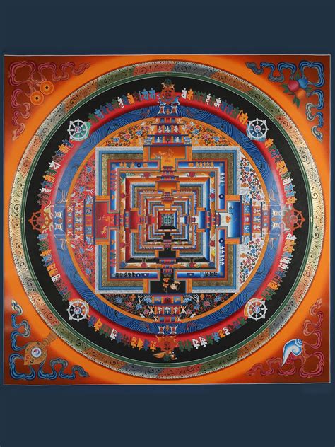 Tibetan Kalachakra Mandala Wheel Of Life Brocadeless Thangka