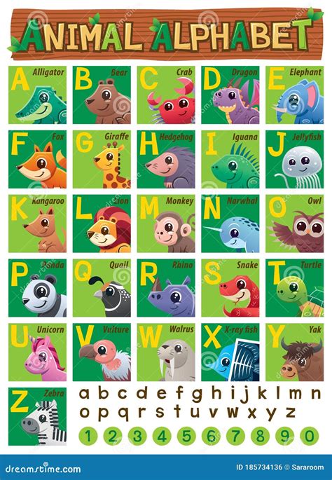 English Alphabet Cartoon Animal Layout Stock Vector Ai Contents