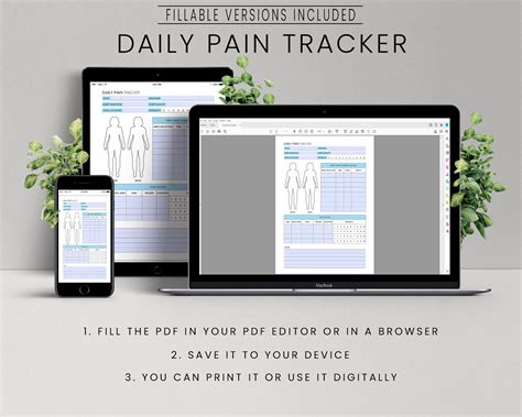 Daily Pain Tracker Pain Log Health Tracker Printable Chronic Pain