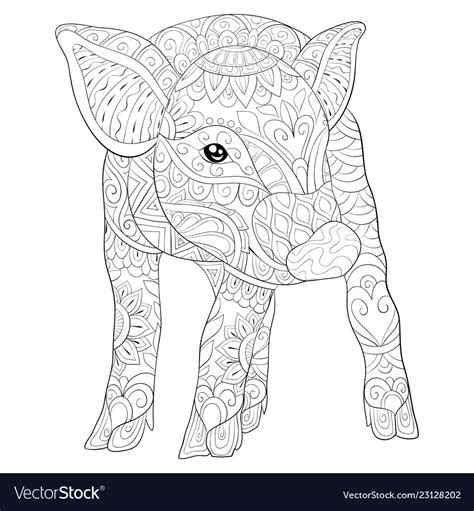 Adult Coloring Book Page A Cute Pig Image Vector Image