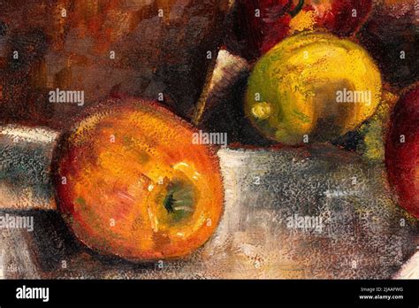 Macro Shot Of Still Life Painting Of Apples And Lemons Large Brush