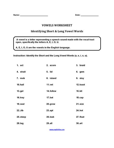 Vowels Worksheets Short And Long Vowel Words Worksheets