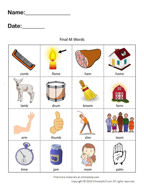 Final M Words Worksheet Ultimate Slp