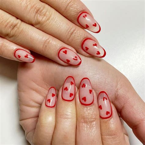 40 Best Valentine S Day Nail Designs Red Outline Heart Nude Jelly Nails