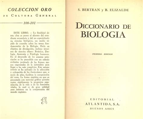 Diccionario De Biologia Primera Edicion By S Bertran Y B Elizalde