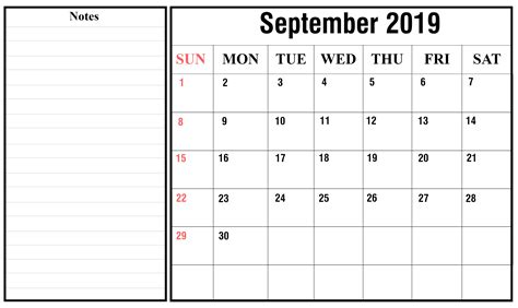 September 2019 7 Best Printable Calendar