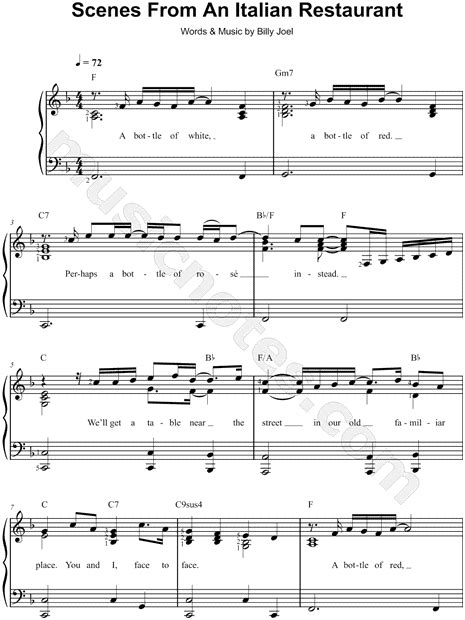 Choosing the right music for your business can actually boost sales. Billy Joel "Scenes from an Italian Restaurant" Sheet Music (Easy Piano) in F Major - Download ...