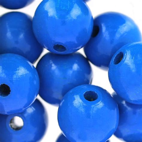 Grosses Perles Rondes En Bois 15 Mm Bleu Dur X15 Perles And Co