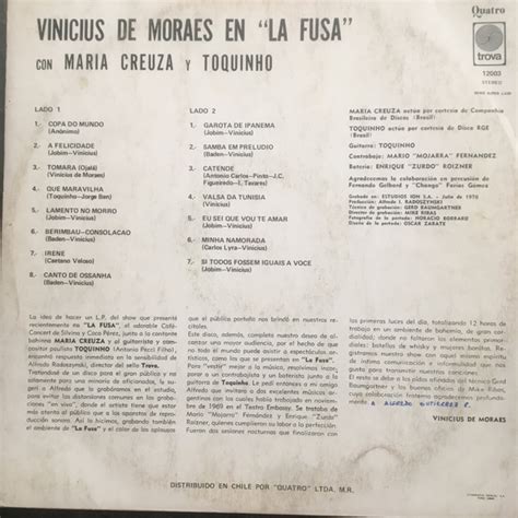 Vinicius De Moraes En La Fusa By Vinicius De Moraes Con Maria Creuza Y Toquinho 1976 Lp Trova