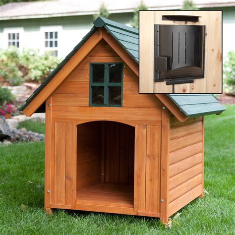 Large Dog House Heated Pet Kennel Deluxe Rustic Wooden Traditional A