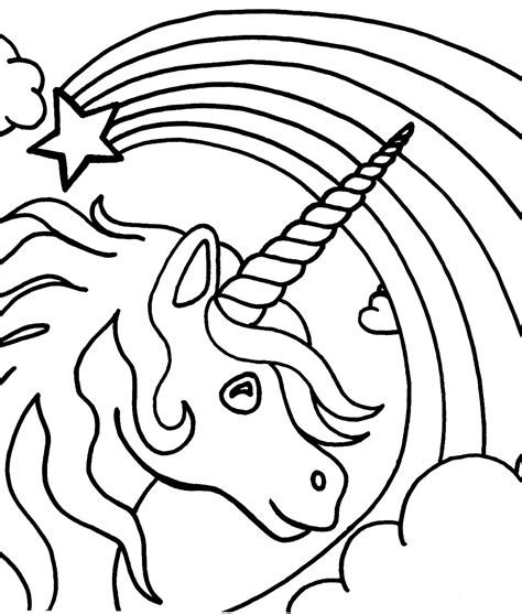 Unicorn Head With Rainbow Coloring Page - Free Printable Coloring Pages