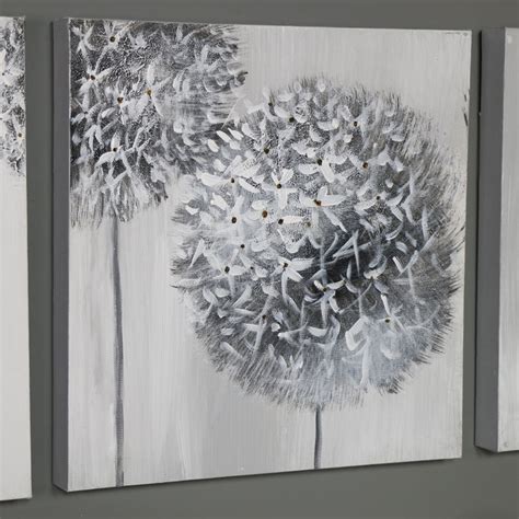 Triptych 3 Piece Grey Flower Wall Art Canvas Oil Painting Print Vintage