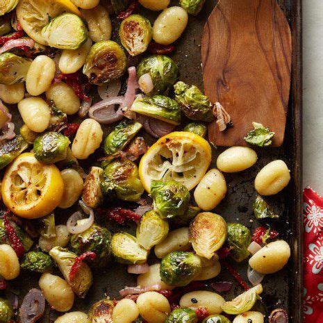 Roasted Gnocchi Brussels Sprouts With Meyer Lemon Vinaigrette