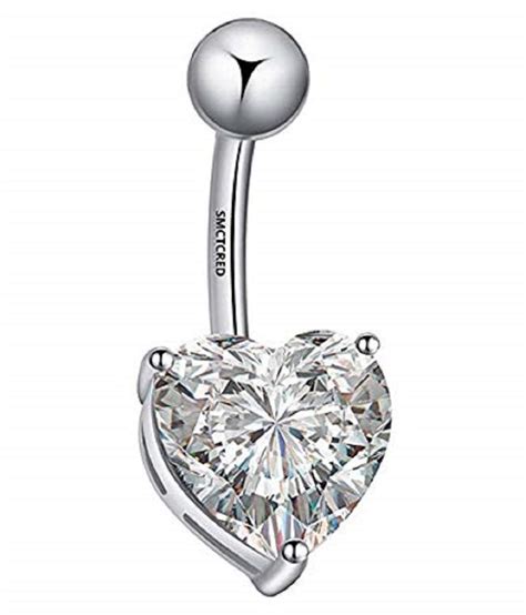 Heart Cubic Zirconia Silver Color Belly Button Ring Body Jewelry Piercing Navel Ring Barbells