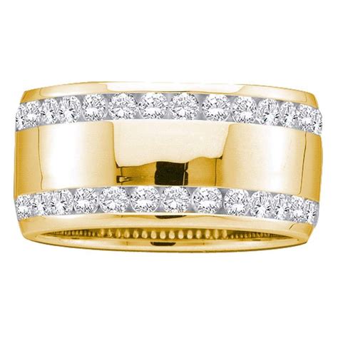 14kt Yellow Gold Womens Round Diamond Double Row Eternity Wedding Band