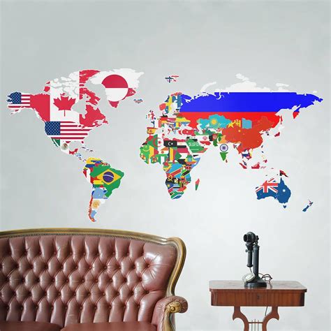 Flags Of The World Map Wall Sticker City Wall Stickers Large Wall