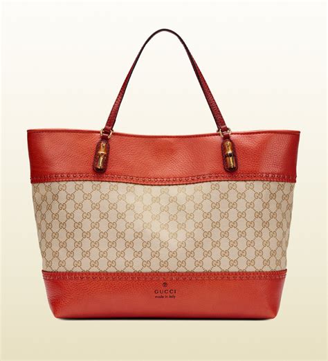 Gucci Laidback Crafty Original Gg Canvas Tote In Sand Red Lyst