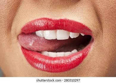 Women Licking Her Lips Bright Red Stock Photo Shutterstock