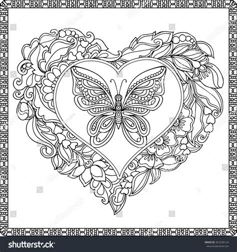 Love Heart Butterfly Coloring Book Adult vector de stock libre de regalías