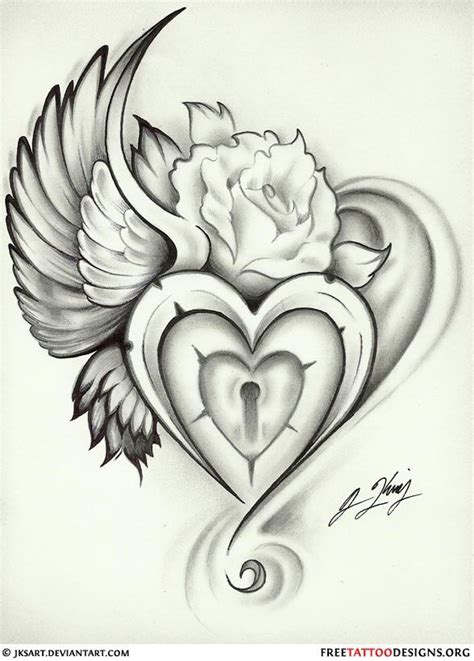 Here, the roses are bent into the shape of a heart which looks quite elegant on the ankle. Heart tattoo design with wings | Tattoos | Pinterest ...