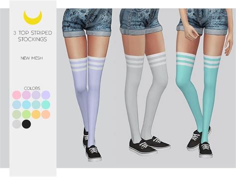 Three Pairs Of Thigh High Socks With Striped Stockings On Each Side And