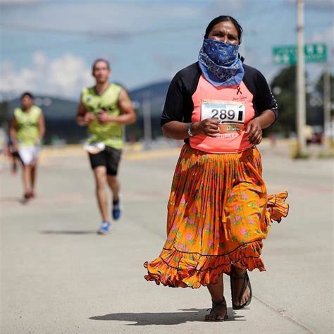 a tarahumara runner participates in a half marathon in the streets of guachochi chihuahua