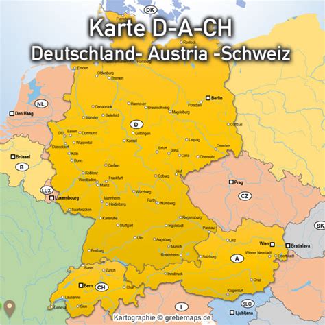 Deutschlandkarte, in die bundesländer und deren hauptstädte eingetragen werden müssen. D-A-CH PowerPoint-Karte Deutschland Austria Schweiz