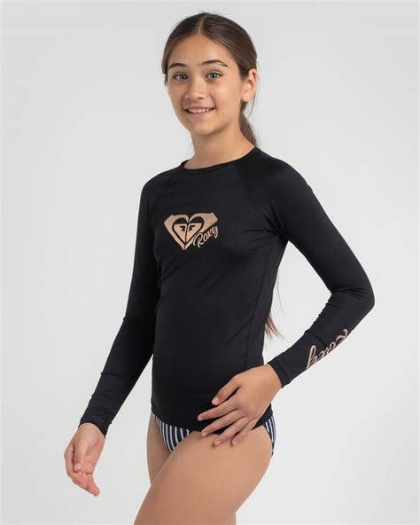 Roxy Girls Beach Time Long Sleeve Rash Vest In Anthracite Free Shipping And Easy Returns
