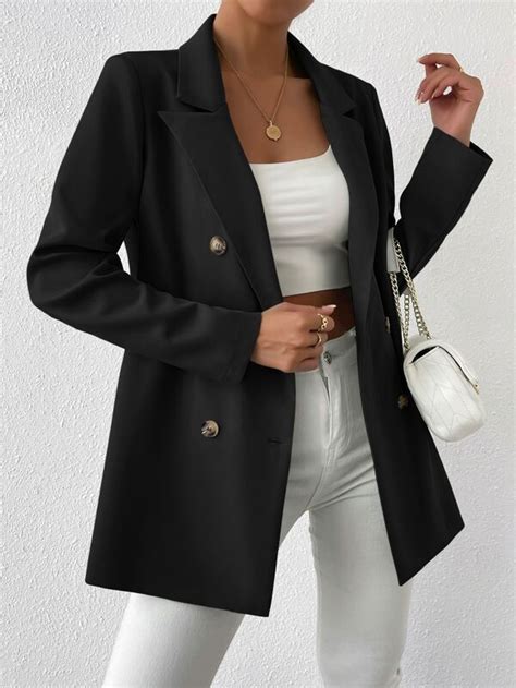 Shein Privé Solid Lapel Neck Double Breasted Blazer Shein Uk