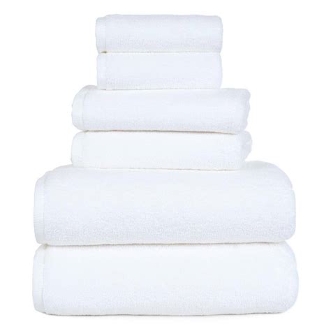 6 Piece White Solid 100 Cotton Bath Towel Set 614013ocd The Home Depot