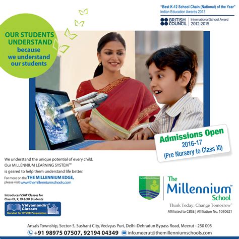Admissions Open 2016 17 The Millennium School Meerut
