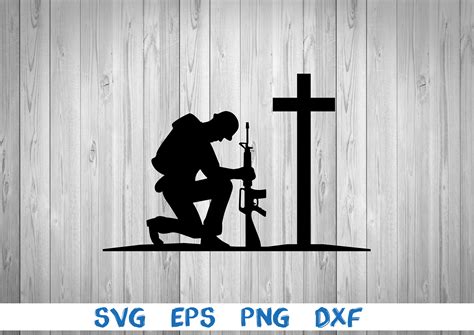 Soldier Kneeling At Cross Silhouette Picture Svg Png Eps Etsy