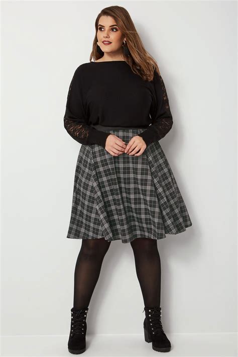 Black Check Skater Skirt Plus Size 16 To 36 Size 16 Women Outfits