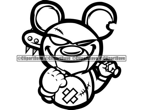 Gangster Teddy Bear Spiked Bat Scar Bandage Svg Design Mean Etsy