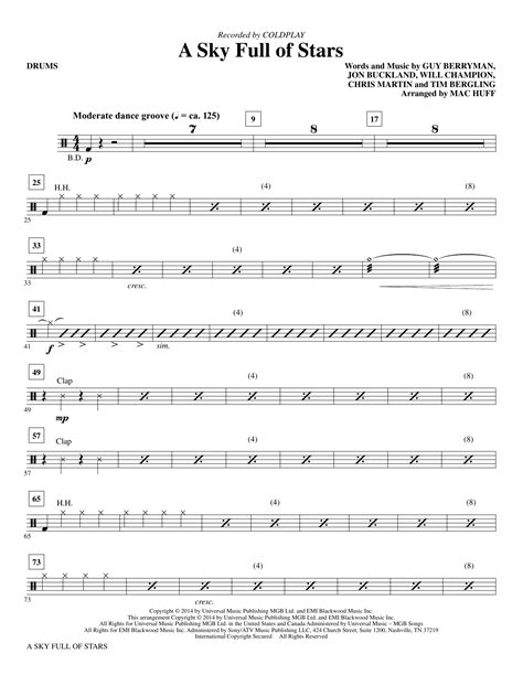 A Sky Full Of Stars Drums Sheet Music Direct