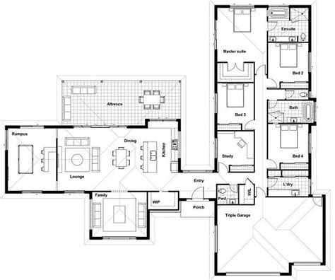 4 bedroom house plans usually allow each child to have their own room, with a generous master suite and possibly a guest room. What about this acreage style floor plan? It's a great ...