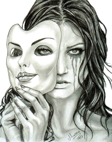 A Drawing Of Two Women With Masks On Their Faces One Holding The Other