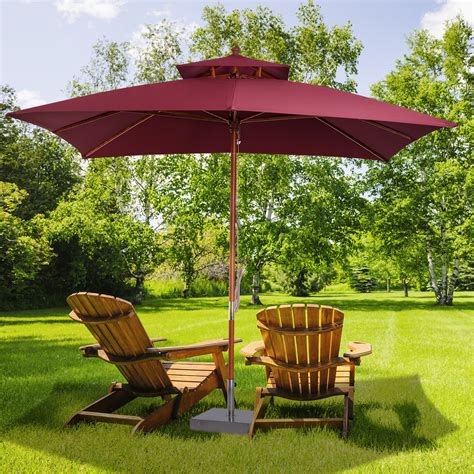 3x3m Patio Garden Sun Umbrella Sunshade Folding Bamboo Parasol W 2 Pulley Ebay