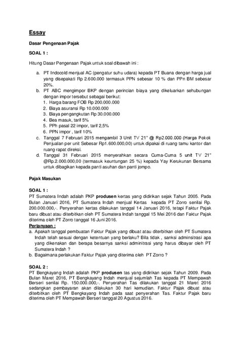 Contoh Soal Essay Ppn Dan Ppnbm Beserta Jawabannya – Tulisan