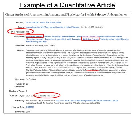 Or in our research paper example, where the question is what is the concentration of cadmium in different parts of the onion after 14 days? the for instance, while many journals require the results and discussion sections to be separate, others do not—qualitative research papers often include. Evaluating Journal Articles - Education Research for ...