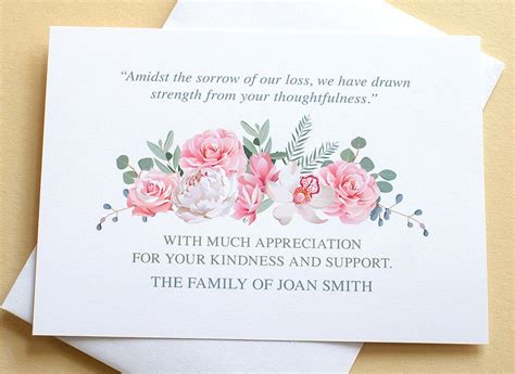 Thank You Sympathy Cards With A Pretty Bunch Of Pink And White Etsy