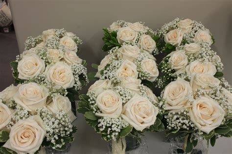 White Roses And Babys Breath Bouquets For Bridesmaids Babys Breath