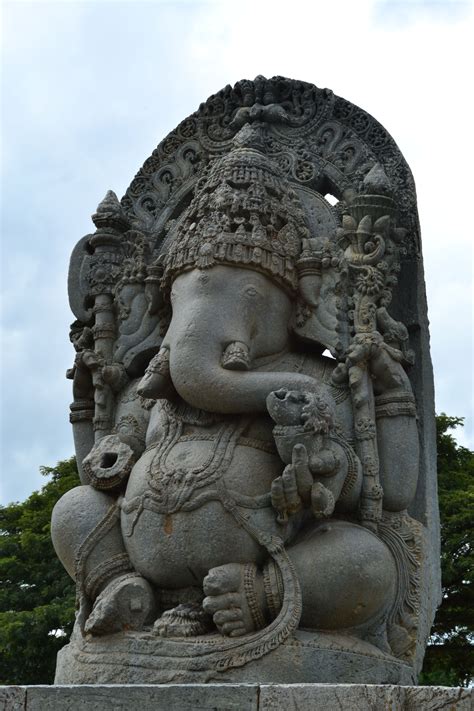 This Is A Sculpture Of Lord Ganesh In The Halebeed Temple Complex In