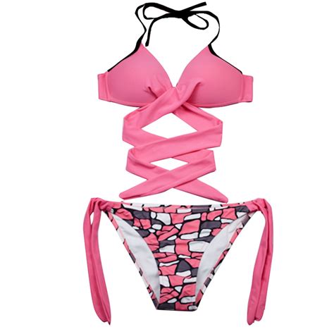 Puawkoer Ladies Triangle Separate Solid Color Bikini Candy Color Bikini Strap Plus Size Thong