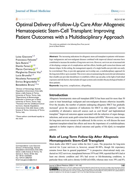 pdf optimal delivery of follow up care after allogeneic hematopoietic stem cell transplant