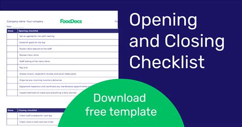 Opening And Closing Checklist Download Free Template