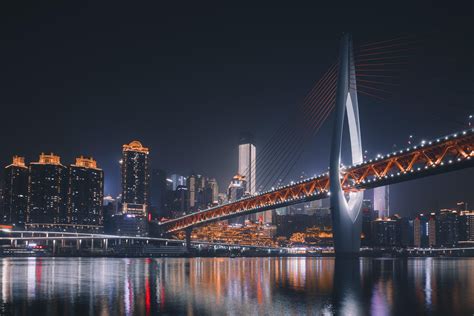 Wallpaper Bridge Architecture Night City Backlight Chongqing China