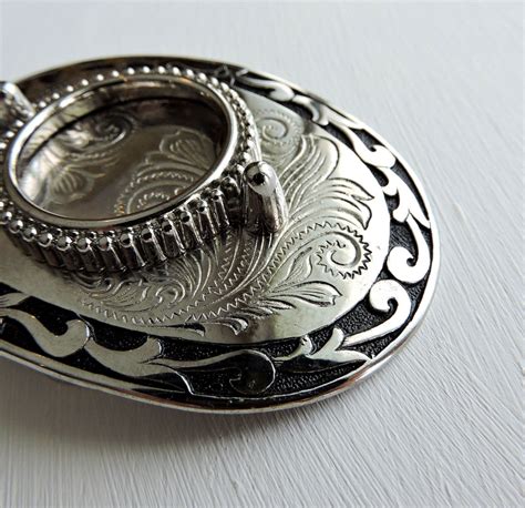 Vintage Silver Dollar Belt Buckle Holds Coin Engraved Western Style